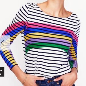 Boden Breton Rainbow Striped Long Sleeve Top
